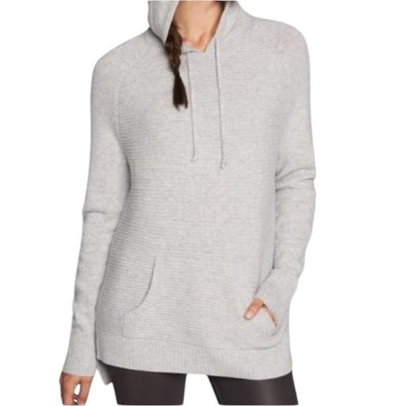 Athleta Tops - Athleta Cashmere Aurora Hooded Gray Long Sweater Tunic Kangaroo Pocket Medium